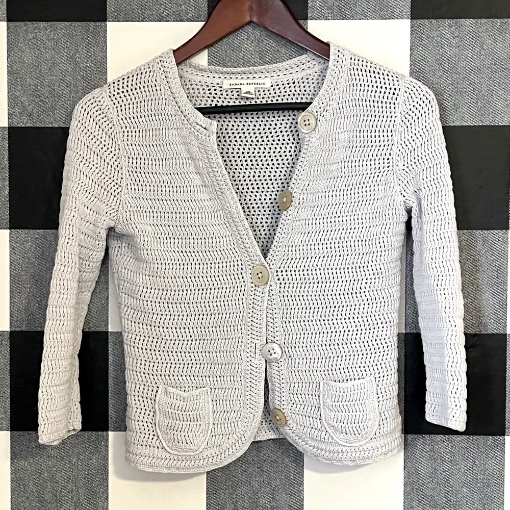 Banana Republic 100%cotton crochet jacket size XS gray color